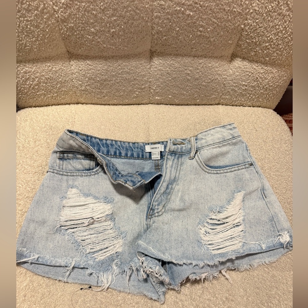 Forever 21 - High Waisted Denim Distressed Women Shorts - Size 26